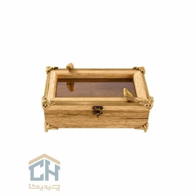جعبه پذیرایی چوب و برنج مستطیل گلدکیش طرح WOOD مدل GK829662