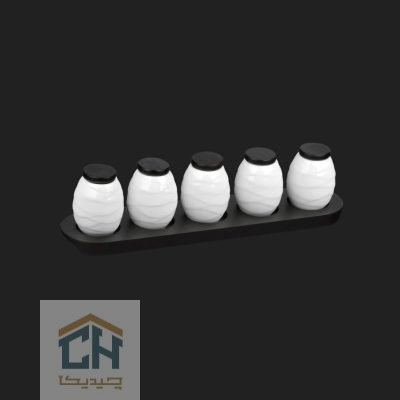 جا ادویه سرامیکی زیر چوبی گلدکیش ست 5 تایی طرح Wave مدل G109208 (1)