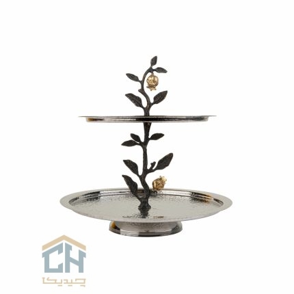 شیرینی خوری استیل و برنج گرد 2 طبقه گلدکیش طرح Ruby مدل GK879187-1