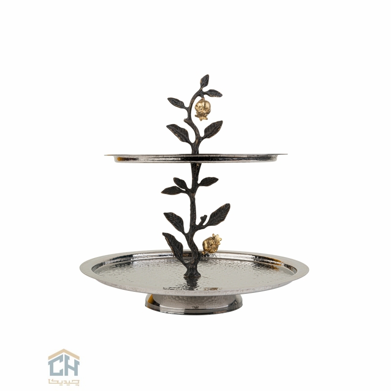 Goldkish brass and steel double decker eating sweets Ruby design model GK879187-1 شیرینی خوری استیل و برنج گرد 2 طبقه گلدکیش طرح Ruby مدل GK879187-1