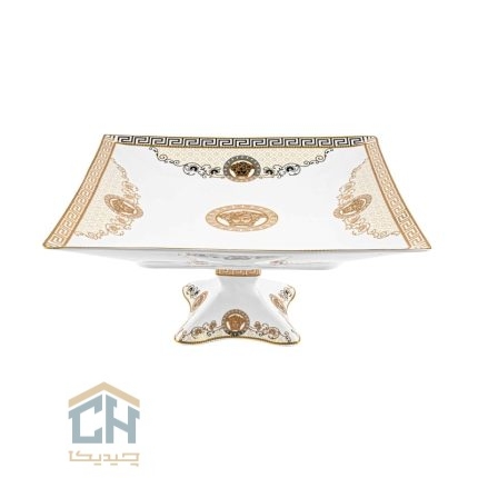 شیرینی خوری سرامیکی مربع بزرگ گلدکیش طرح Versace مدل GK791802