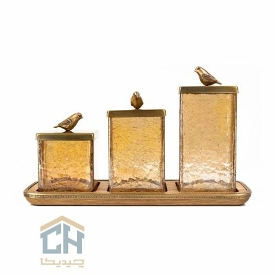 پاسماوری چوب و برنج ست 3 تایی گلدکیش طرح WOOD مدل GK829417