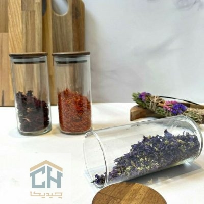 بانکه شیشه ای 14*6 درب چوبی مدل 80614 ACA