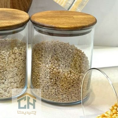 بانکه شیشه ای 15*9/5 درب چوبی مدل 81015 ACA