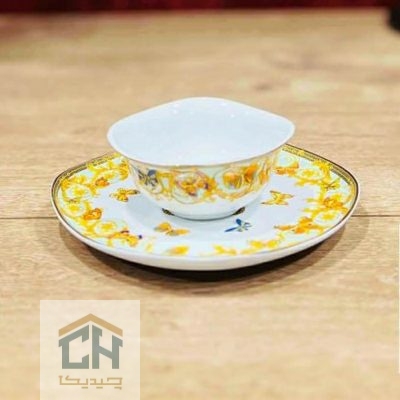 ست 6 تایی پیاله و پیش دستی منحنی طرح پروانه آبی مدل R-55523-524