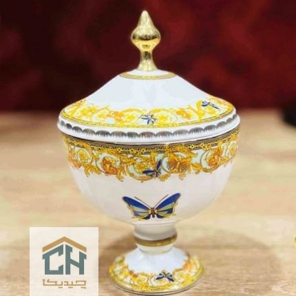 شکلات خوری پایه دار کوچک چینی طرح پروانه آبی مدل R-55530