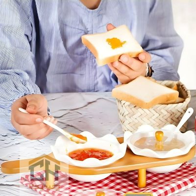 اردو خوری سرامیکی پایه چوبی ست 2 تایی مدل 2-50024