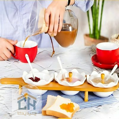 اردو خوری سرامیکی پایه چوبی ست 3 تایی مدل 3-50024