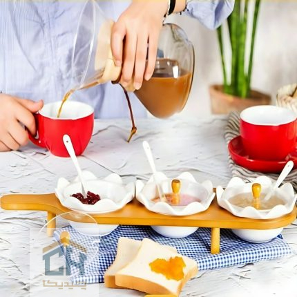 اردو خوری سرامیکی پایه چوبی ست 3 تایی مدل 3-50024