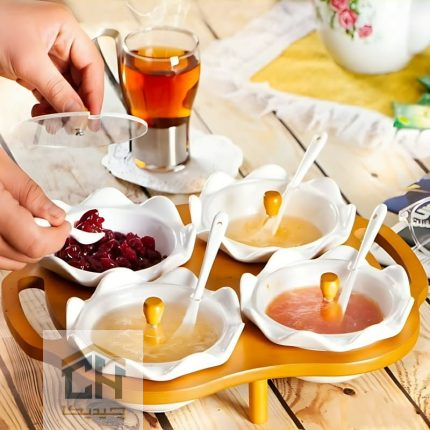 اردو خوری سرامیکی پایه چوبی ست 4 تایی مدل 4-50024