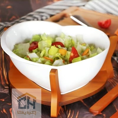 سالاد خوری سرامیکی پایه چوبی طرح قلب مدل 50019