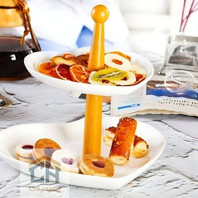 شیرینی خوری سرامیکی 2 طبقه طرح قلب مدل 50028