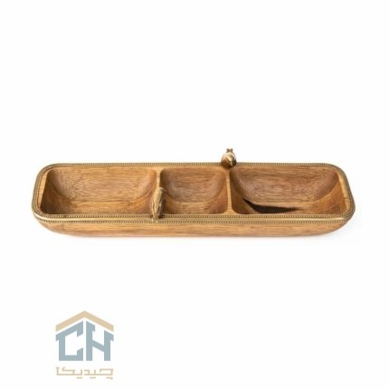 اردو خوری چوب و برنج مستطیل 3 تایی گلدکیش طرح WOOD مدل GK829424