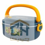 ظرف غذا بیضی دسته دار سرمه‌ ای زرد طرح دار (2)