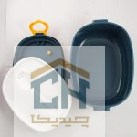 ظرف غذا بیضی دسته دار سرمه‌ ای زرد طرح دار (3)