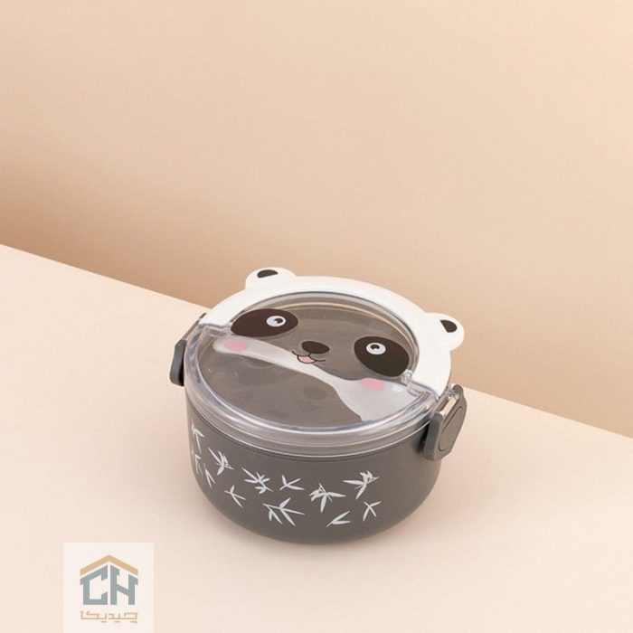 ظرف غذا طرح پاندا طوسی با درب قفلی (3)