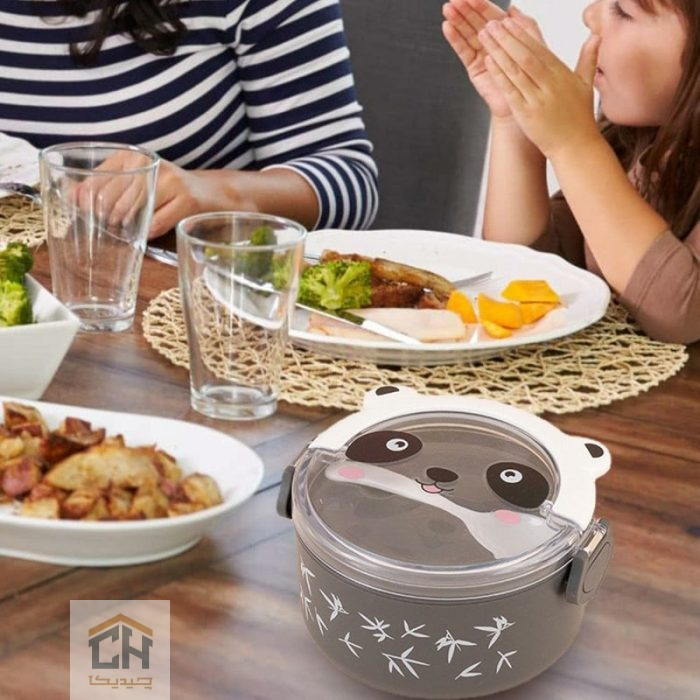 ظرف غذا طرح پاندا طوسی با درب قفلی (6)