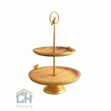 شیرینی خوری چوب و برنج 2 طبقه گلدکیش طرح WOOD مدل GK829520
