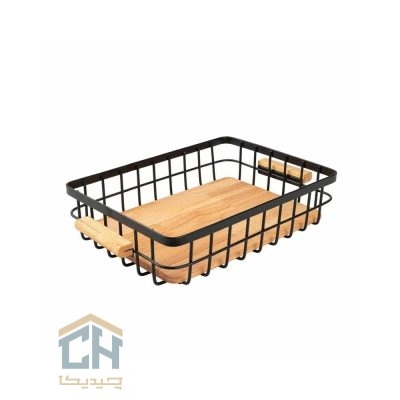 سبد مستطیل چوب و فلز مشکی طرح ALYSSA مدل 10101
