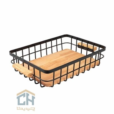 سبد مستطیل چوب و فلز مشکی طرح ALYSSA مدل 10602