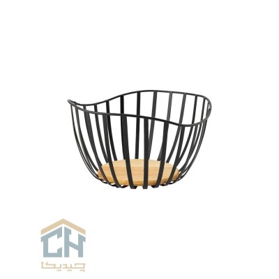 سبد گرد چوب و فلز مشکی طرح ALYSSA مدل 10702