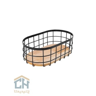 سبد بیضی چوب و فلز مشکی طرح ALYSSA مدل 10401