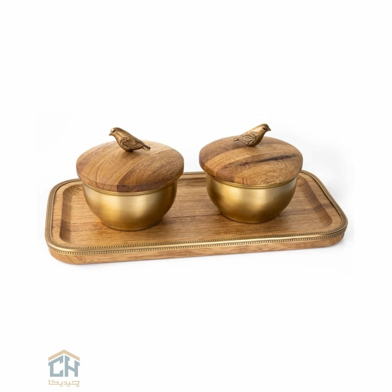 dining set of 2 pieces of Goldkish wood and brass WOOD design model GK829476 اردو خوری چوب و برنج ست 2 تایی گلدکیش طرح WOOD مدل GK829476