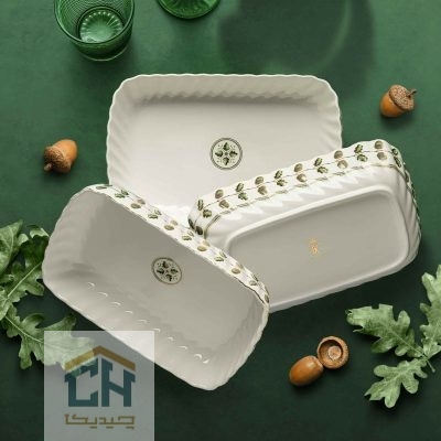 مرغ خوری مستطیل چینی بزرگ گلدکیش طرح ROYSA مدل GK701135-2