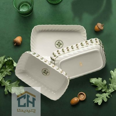 مرغ خوری مستطیل چینی متوسط گلدکیش طرح ROYSA مدل GK701134-2