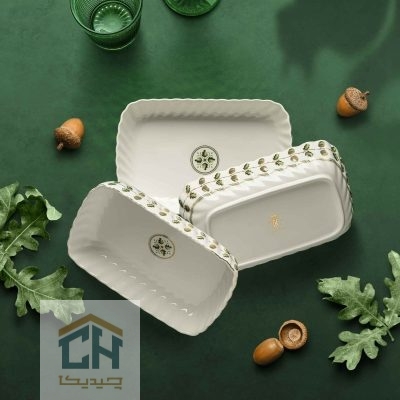 مرغ خوری مستطیل چینی کوچک گلدکیش طرح ROYSA مدل GK701133-2