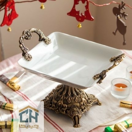 دیس چینی مربع پایه دار دسته پیوتر مدل 160