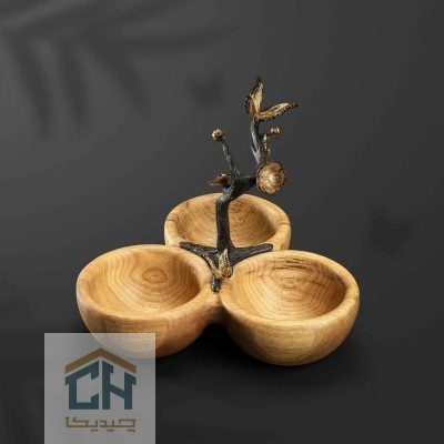 اردو خوری چوب و برنج 3 تایی گلدکیش طرح butterfly wood مدل GK829808