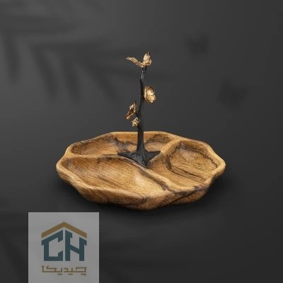 اردو خوری چوب و برنج 3 تایی گلدکیش طرح butterfly wood مدل GK829820