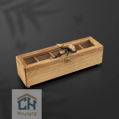 باکس پذیرایی چوب و برنج گلدکیش طرح butterfly wood مدل GK829824