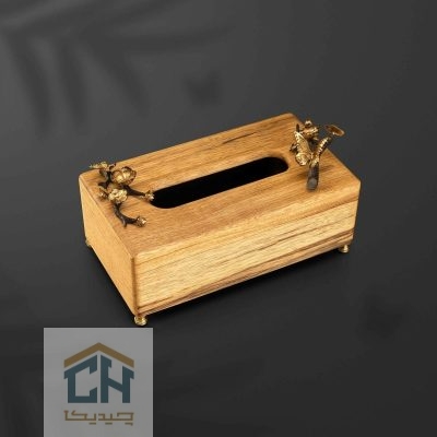 جا دستمال کاغذی چوب و برنج گلدکیش طرح butterfly wood مدل GK829822