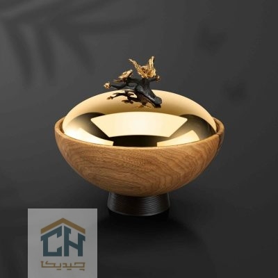 شکلات خوری چوب و برنج درب دار گلدکیش طرح butterfly wood مدل GK829810