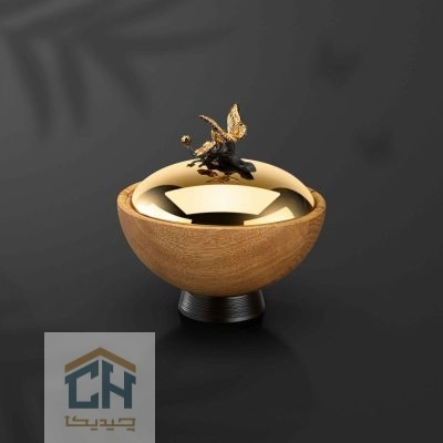 شکلات خوری چوب و برنج درب دار گلدکیش butterfly wood مدل GK829811