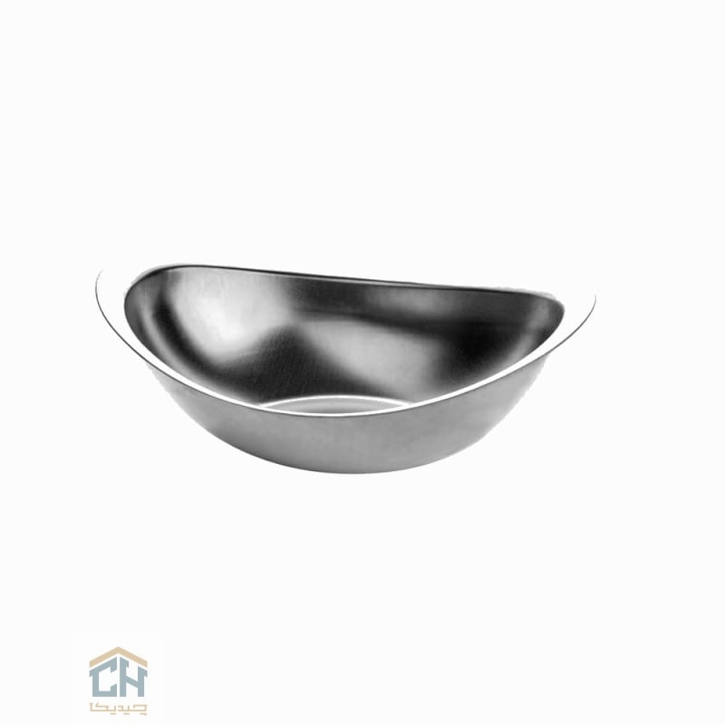 Goldkish silver steel oval bowl 11002 کاسه استیل نقره ای بیضی گلدکیش مدل 11002