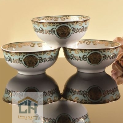 کاسه چینی ست 6 تایی طرح ورساچه فیروزه ای مدل FP037