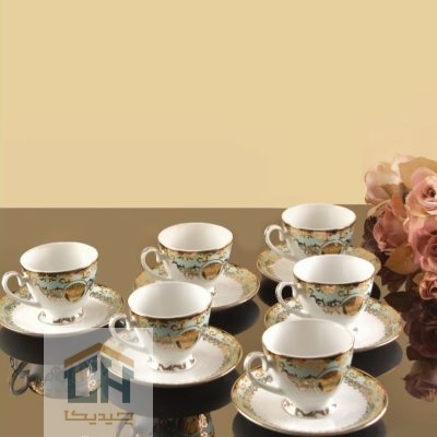 قهوه خوری چینی ست 6 نفره طرح ورساچه فیروزه ای مدل SP1012