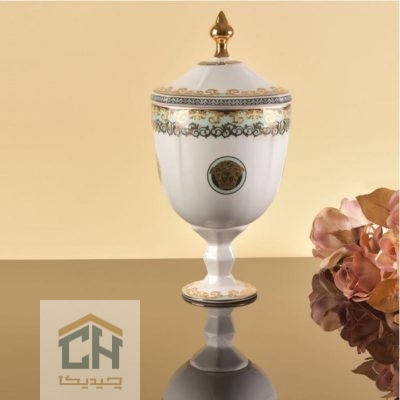 شکلات خوری چینی پایه دار طرح ورساچه فیروزه ای مدل WP055