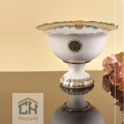 میوه خوری چینی پایه دار طرح ورساچه فیروزه ای مدل WP051M