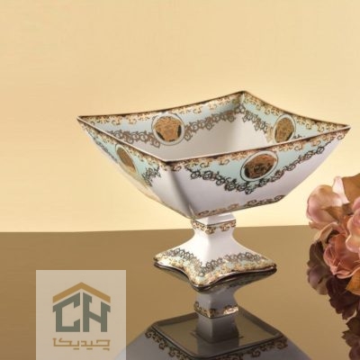 میوه خوری چینی پایه دار طرح ورساچه فیروزه ای مدل WP082M