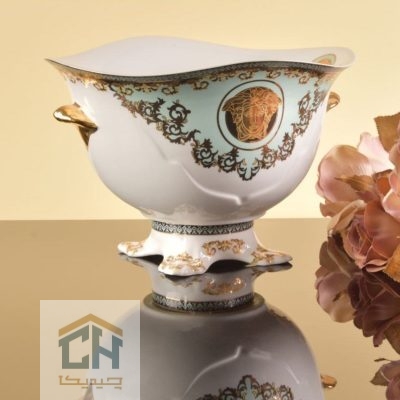میوه خوری چینی پایه دار طرح ورساچه فیروزه ای مدل WP137