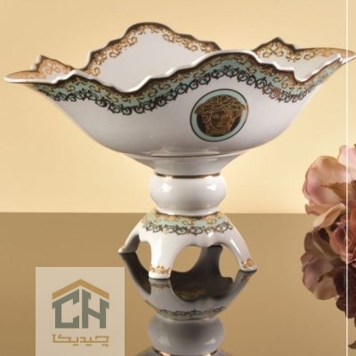 کشکول چینی پایه دار طرح ورساچه فیروزه ای مدل WP158