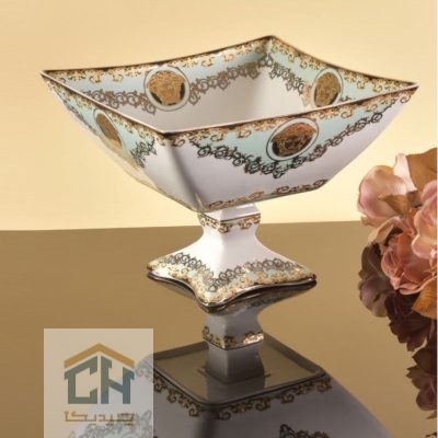 میوه خوری چینی پایه دار طرح ورساچه فیروزه ای مدل WP082L