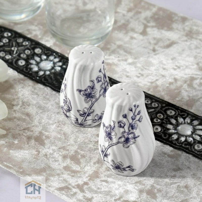 Goldkish lotus salt pepper set GK701103-1 (1) نمکدان چینی گلدکیش ست 2 تایی طرح LOTUS مدل GK701103-1 (1)