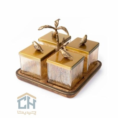 پاسماوری چوب و برنج ست 4 تایی گلدکیش طرح WOOD مدل GK829418