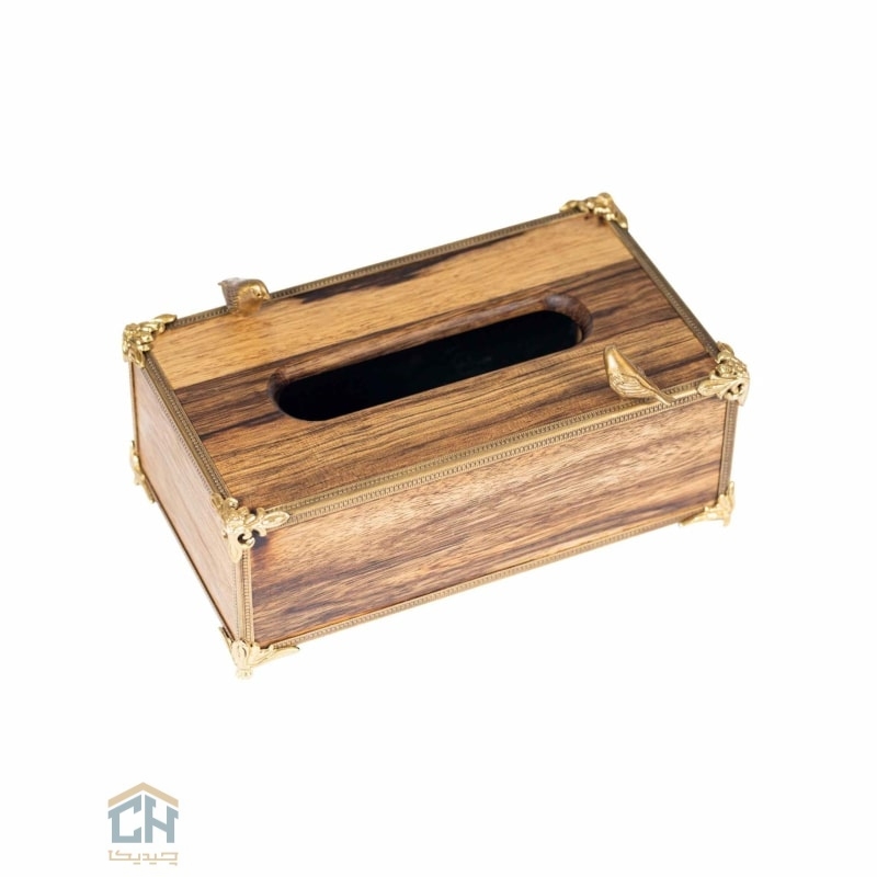 Goldkish wood and brass tissue holder WOOD design model GK829602 جا دستمال کاغذی چوب و برنج گلدکیش طرح WOOD مدل GK829602