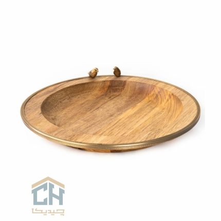 سینی چوب و برنج گرد بزرگ گلدکیش طرح WOOD مدل GK829456
